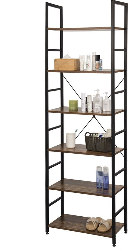 Bolt Edge Boekenkast - Industrieel - 6 lagen - Bruin/Zwart - Hout/metaal - 60x28x180cm