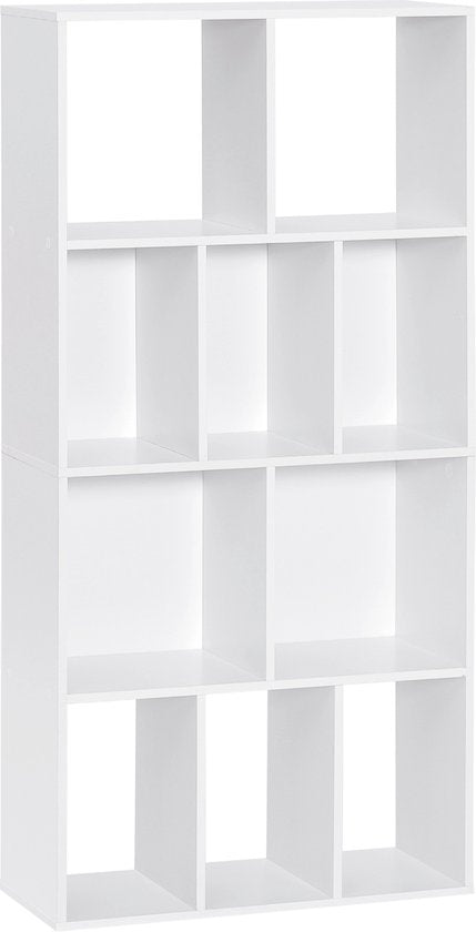 Happyment Open Boekenkast Dada - 10 Vakken - Wit - Boekenkast - Boekenrek - Woonkamer, slaapkamer en kinderkamer - Hout - 60x20x120cm
