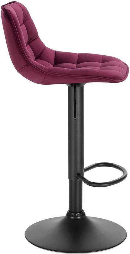 Velvet Barkrukken Dera - In hoogte verstelbaar - Met rugleuning - Set van 2 - Bordeaux - Barstoelen ergonomisch - Keuken en bar - Zithoogte 59-81cm