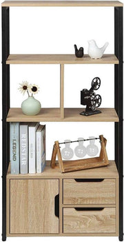 Bolt Edge Boekenkast - Industrieel - 4 Lagen - Oak - Met Deur en Lades - Hout/Metaal