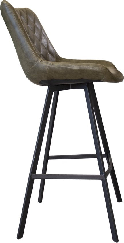 Happyment Barkruk Modern - Groen - Modern Design - Met rugleuning - Voetsteun - Voor Keuken en Bar - Imitatie leer - Set van 1
