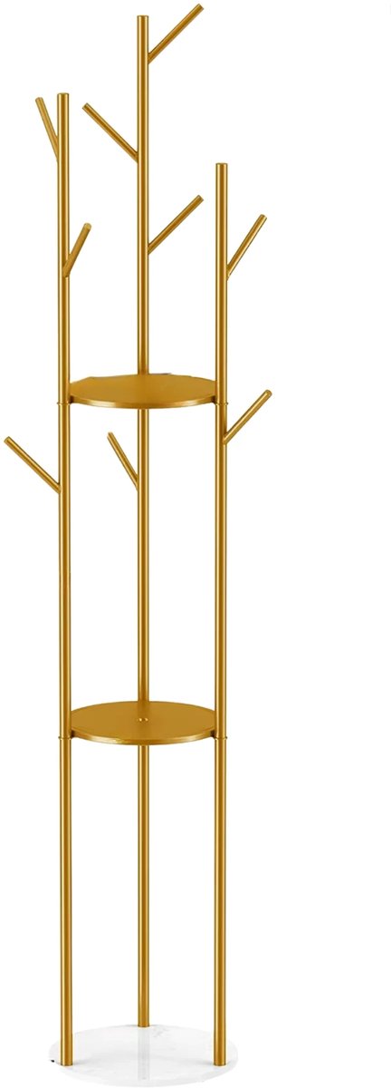 Kapstok Levino - Met gouden metaal - Voor Slaapkamer en kantoor - Staande kapstok - 2 lagen