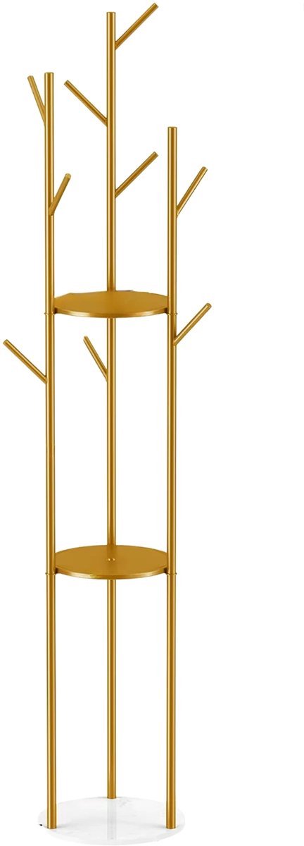 Kapstok Levino Tavien - Met gouden metaal - Voor Slaapkamer en kantoor - Staande kapstok - 2 lagen