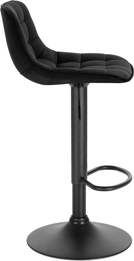 Velvet Barkrukken Geral - In hoogte verstelbaar - Met rugleuning - Set van 2 - Zwart - Barstoelen ergonomisch - Keuken en bar - Zithoogte 59-81cm