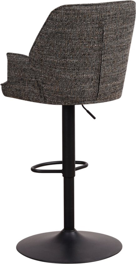 Happyment Barkruk Zizi - Met rugleuning en armleuning - Donkergrijs - Modern Design - Voetsteun - Voor Keuken en Bar - Set van 1 - Chenille