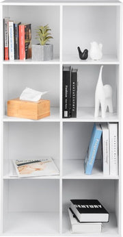 Happyment Boekenkast OPEN - 8 Vakken - Wit - Boekenkast - Boekenrek - Woonkamer, slaapkamer en kinderkamer - Hout - 60 x 29.5 x 121 CM