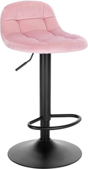 Barkrukken Ziva - Met rugleuning - Barstoelen ergonomisch - Keuken - Roze - Verstelbaar in hoogte - Set van 2 - Zithoogte 62-83cm - Velvet