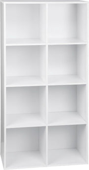 Happyment Boekenkast OPEN - 8 Vakken - Wit - Boekenkast - Boekenrek - Woonkamer, slaapkamer en kinderkamer - Hout - 60 x 29.5 x 121 CM