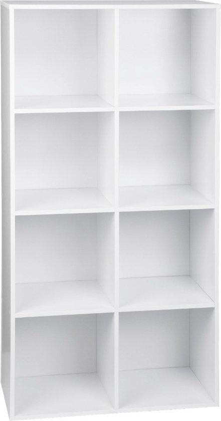 Happyment Boekenkast OPEN - 8 Vakken - Wit - Boekenkast - Boekenrek - Woonkamer, slaapkamer en kinderkamer - Hout - 60 x 29.5 x 121 CM