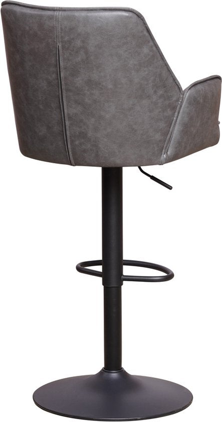 Happyment Barkruk Divo - Met rugleuning en armleuning - Antraciet - Modern Design - Voetsteun - Voor Keuken en Bar - Set van 1 - Microvezel