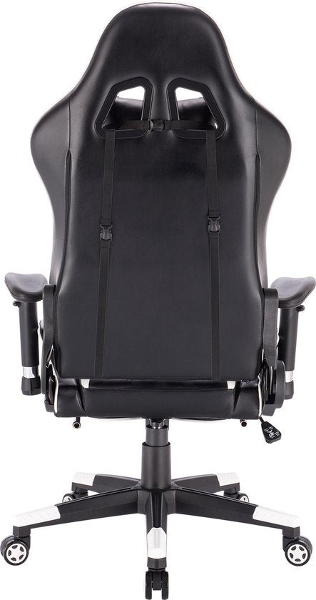Luxe Gaming stoel - Met voetsteun - Witte Strepen - Gamestoel - Verstelbaar in hoogte - Chair - Ergonomische bureaustoel - Chair - Kunstleer