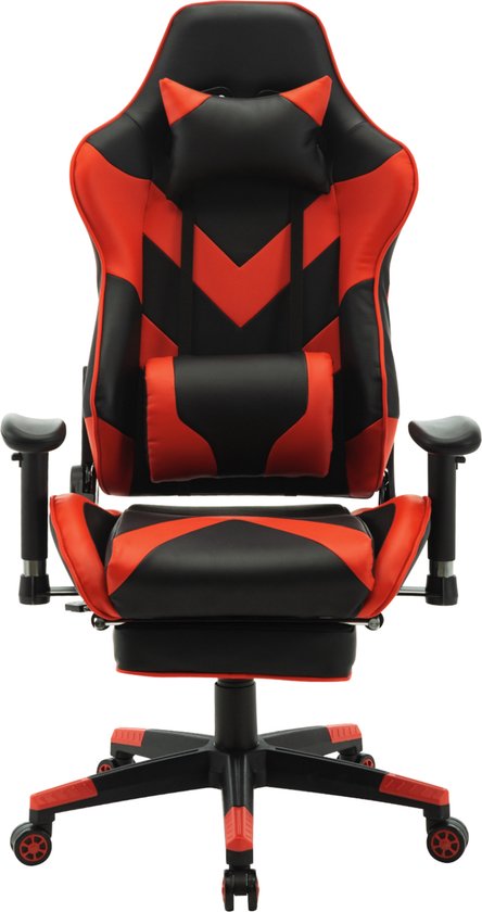 Luxe Gaming stoel - Met voetsteun - Rood - Gamestoel - Chair - Ergonomische bureaustoel - Verstelbaar - Chair - Kunstleer