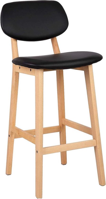 Barkrukken - Set van 2 - Houten Frame - Zwart - Ergonomisch - Met Rugleuning - Zithoogte 65 cm