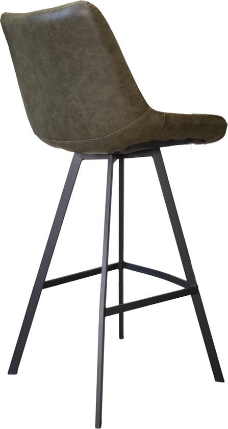 Happyment Barkruk Modern - Groen - Modern Design - Met rugleuning - Voetsteun - Voor Keuken en Bar - Imitatie leer - Set van 1