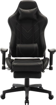 Luxe Gaming stoel - Met voetsteun - Zwart - Gamestoel - Chair - Ergonomische bureaustoel - Verstelbaar - Chair - Kunstleer