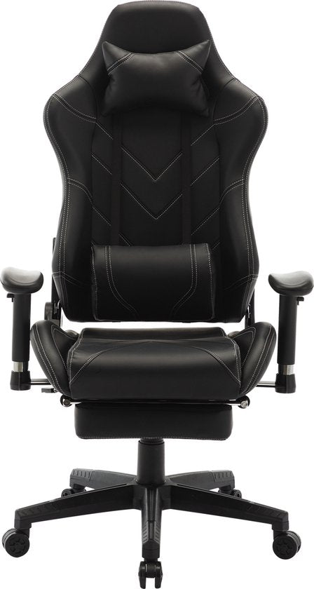 Luxe Gaming stoel - Met voetsteun - Zwart - Gamestoel - Chair - Ergonomische bureaustoel - Verstelbaar - Chair - Kunstleer