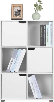 Happyment Boekenkast Nida - 6 Vakken - Wit - 3 Deuren - Boekenrek - Woonkamer, slaapkamer en kinderkamer - Hout - 59.7x29.7x91cm