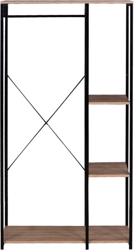 Kledingrek Doza - Met opbergruimte - Bruin - Schoenenrek organizer - Kapstok - Garderobekast - Garderoberek - Kledingkast hout - 3 planken