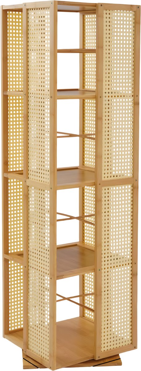 Draaibare boekenkast - Boekenrek - Opberruimte - Voor boekenopslag - Voor boeken en decoratie - 4-laags - 360° draaibaar ontwerp - Wood
