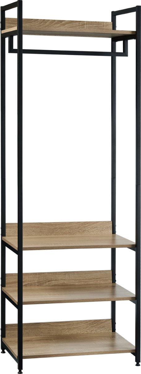 Happyment Staande Kapstok Hubert - Met schoenenrek - Vintage - XL Garderoberek - Kapstokhaak - Hout & metaal - 3 planken