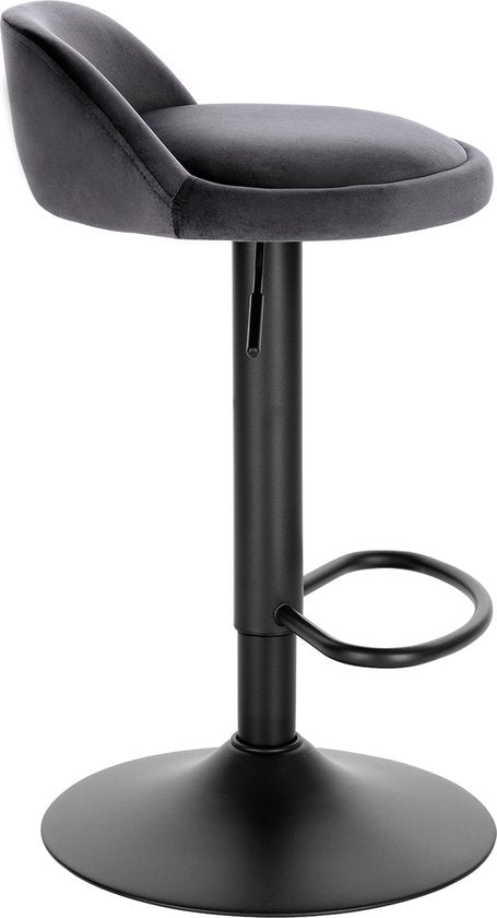 Barkruk Mario Industrial - Donkergrijs - Barkrukken set van 2 - Barstoel Kruk - Barstoelen met rugleuning - Keukenstoel - Velvet