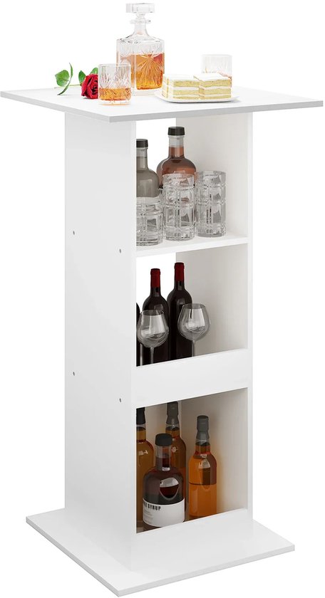 Bartafel - Wit/Eiken - Vierkant - Hout/Metaal - 60x60x112cm
