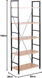 Boekenkast Podi - Industrieel - 5 Lagen - Zwart/Oak - Boekenrek - Woonkamer, slaapkamer en kinderkamer - Hout/Metaal - 60 x 28 x 148 cm