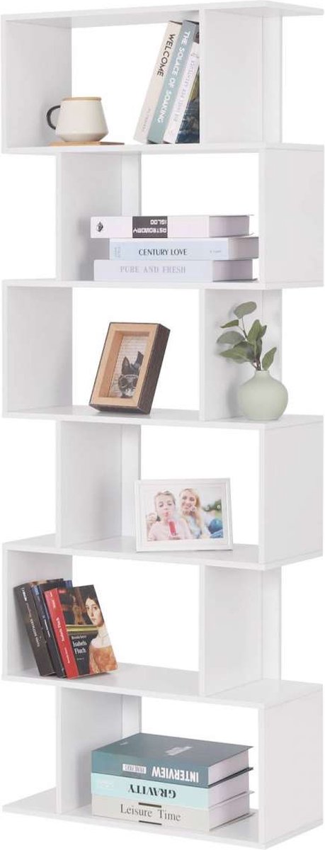 Happyment Boekenkast Daggo OPEN - 6 Vakken - Wit - Boekenkast - Boekenrek - Woonkamer, slaapkamer en kinderkamer - Hout - 60x23.5x160CM