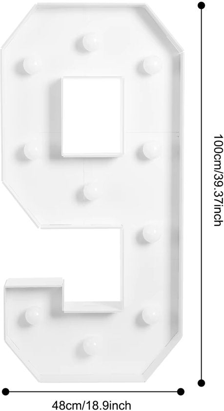 Lichtgevende cijfers - Cijferlamp – Voor Verjaardag, Jubileum & Bruiloft – 100x48 cm – Cijfer 9