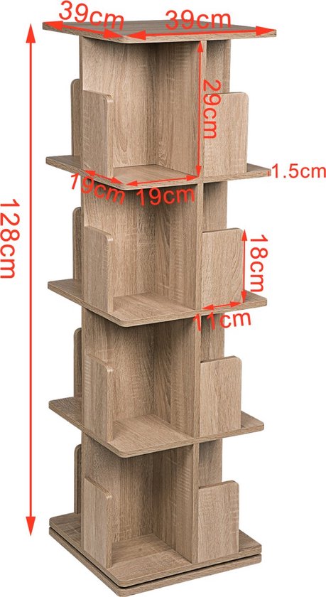 Bolt Edge Boekenkast - Oak Hout - 4 Lagen - Draaibaar - 39x39x128cm