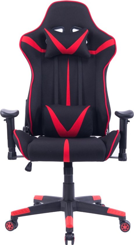 Happyment Gamestoel Diva - Stof - Met rugleuning en armleuning - In hoogte verstelbaar - Ergonomisch - Rood/Zwart