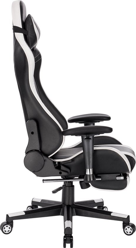 Luxe Gaming stoel - Wit - Met voetsteun - Gamestoel - Verstelbaar in hoogte - Chair - Ergonomische bureaustoel - Chair - Kunstleer