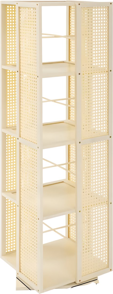 Draaibare boekenkast - Boekenrek - Opberruimte - Voor boekenopslag - Voor boeken en decoratie - 4-laags - 360° draaibaar ontwerp - Cream white