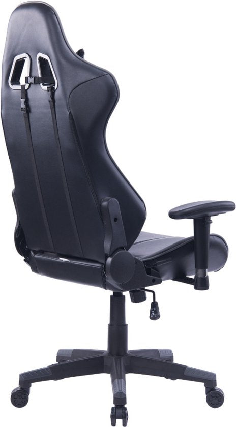 Happyment Gamestoel Bristol - Kunstleer - Met rugleuning en armleuning - In hoogte verstelbaar - Ergonomisch - Grijs/zwart
