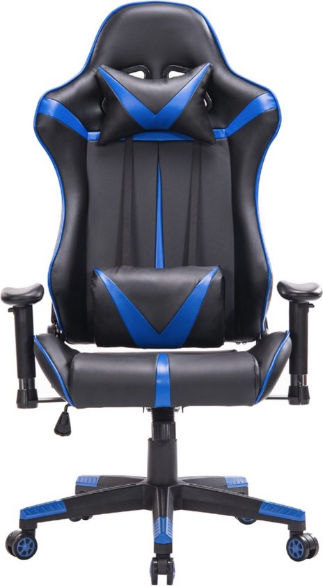 Happyment Gamestoel Moskou - Stof - Met rugleuning en armleuning - In hoogte verstelbaar - Ergonomisch - Blauw/Zwart