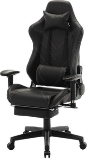 Luxe Gaming stoel - Met voetsteun - Zwart - Gamestoel - Chair - Ergonomische bureaustoel - Verstelbaar - Chair - Kunstleer