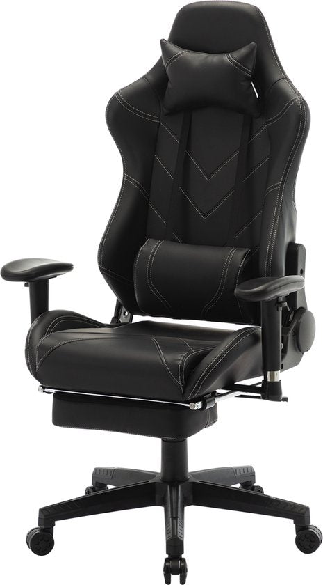 Luxe Gaming stoel - Met voetsteun - Zwart - Gamestoel - Chair - Ergonomische bureaustoel - Verstelbaar - Chair - Kunstleer