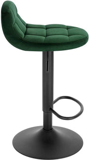 Luxe Barkurk Erino - Industrial - Donkergroen - Barkrukken set van 1 - Barstoel Kruk - Barstoelen met rugleuning - Keukenstoel - In hoogte verstelbaar - Velvet