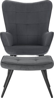 Fauteuil Deluxe met hocker - Armleuning - Voetenbank Woonkamer stoel - Corduroy - Donkergrijs