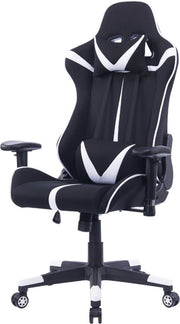 Happyment Gamestoel Sheffield - Stof - Met rugleuning en armleuning - In hoogte verstelbaar - Ergonomisch - Wit/Zwart