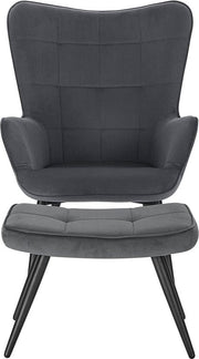 Bolt Edge Fauteuil Deluxe met Hocker - Donkergrijs Corduroy - Woonkamerstoel met armleuning en voetenbank