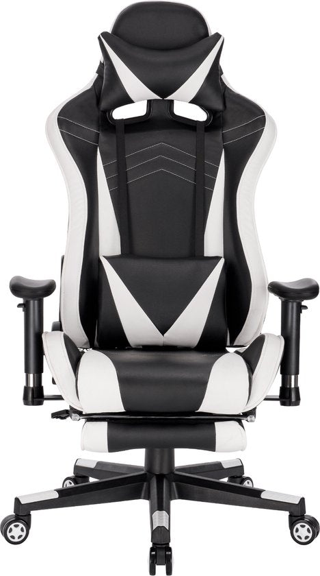 Luxe Gaming stoel - Wit - Met voetsteun - Gamestoel - Verstelbaar in hoogte - Chair - Ergonomische bureaustoel - Chair - Kunstleer