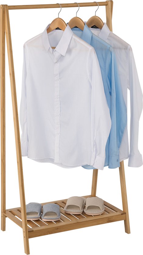 Happyment Kledingrek Fery met plank - Garderobekast organizer - Schoenenrek - Garderoberek - Slaapkamer - Kledingkast hout - Bruin