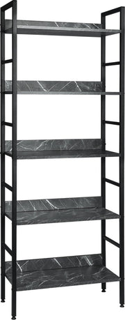 Boekenkast Hilta - Industrieel - 5 Lagen - Zwart/Grijs- Marble Look - Boekenrek - Woonkamer, slaapkamer en kinderkamer - Hout/Metaal - 60 x 27.5 x 160 cm