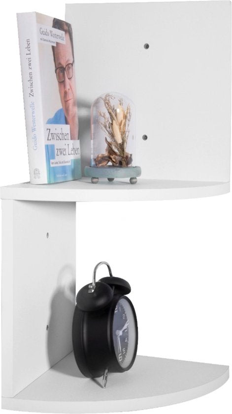 Happyment Zwevende Boerentoren - 2 lagen - Wandplank voor tegen de muur - Set van 3 - Wandplanken - Wandrek - Fotoplank kinderkamer - Wit - Hout MDF
