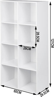 Happyment Boekenkast OPEN - 8 Vakken - Wit - Boekenkast - Boekenrek - Woonkamer, slaapkamer en kinderkamer - Hout - 60 x 29.5 x 121 CM