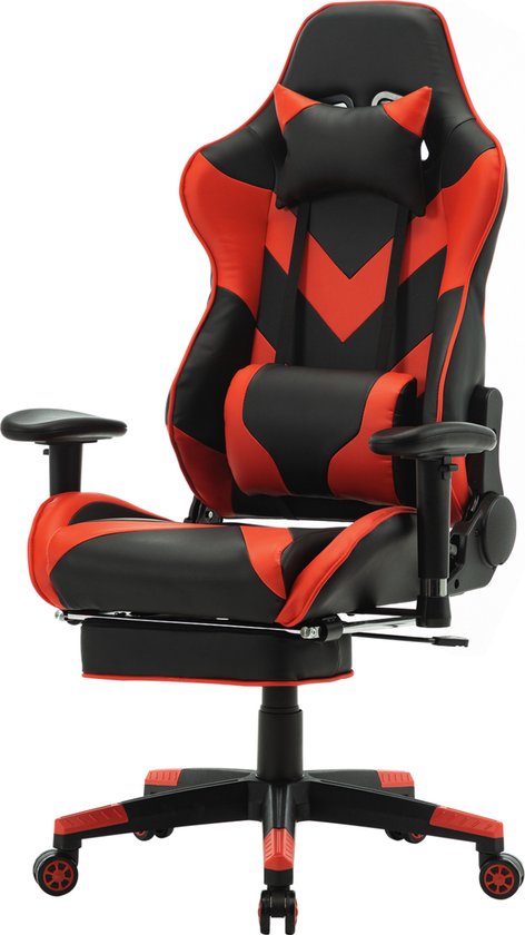 Luxe Gaming stoel - Met voetsteun - Rood - Gamestoel - Chair - Ergonomische bureaustoel - Verstelbaar - Chair - Kunstleer