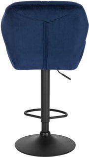 Barkruk Comfy Blauw - Met rugleuning - Stevig- Velvet - Set van 1 - Keuken - Barstoelen ergonomisch - Verstelbaar in hoogte - Zithoogte 60-82cm