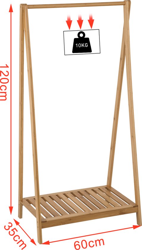 Happyment Kledingrek Fery met plank - Garderobekast organizer - Schoenenrek - Garderoberek - Slaapkamer - Kledingkast hout - Bruin