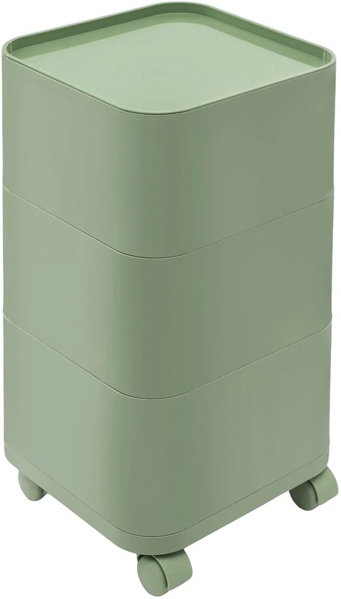 Nachtkastje - Bijzettafel - met Wielen - 32 cm - met Verborgen Opbergruimte - Moderne Opbergtafel voor Slaapkamer & Woonkamer - 3-laags - Groen
